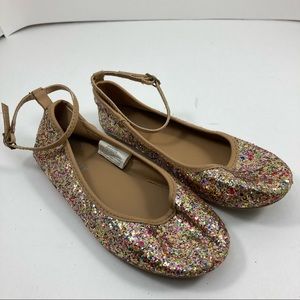 Girls Glitter Ankle Strap Flats